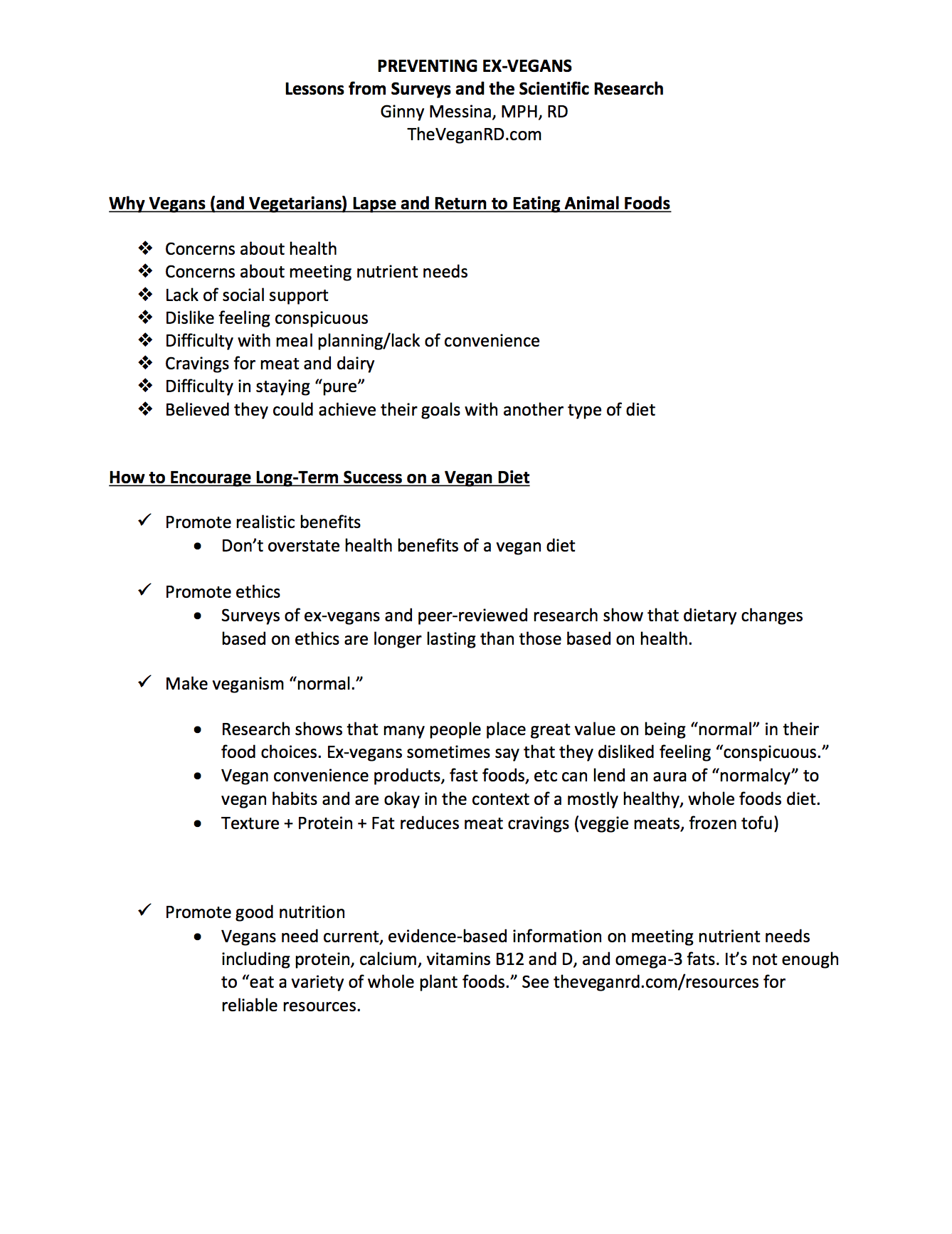 Preventing Ex-Vegans + Nutrition Handout – The Vegan RD